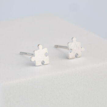 Sterling Silver Jigsaw Puzzle Piece Stud Earrings, 3 of 5