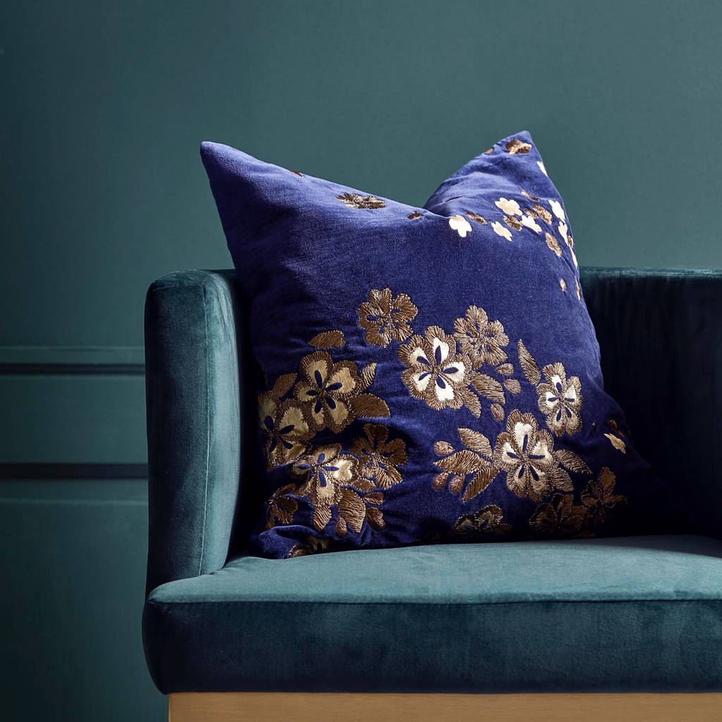 Velvet Flower Embroidered Cushion