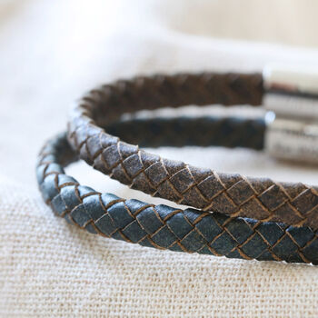 Men's Personalised Engraved Antiqued Leather Bracelet, 3 of 11