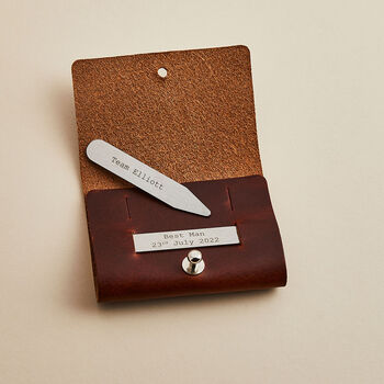 Personalised Collar Stiffeners With Leather Pouch, 5 of 7