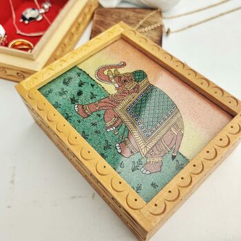 Handmade Elephant Wooden Indian Vintage Jewellery Box, 3 of 7