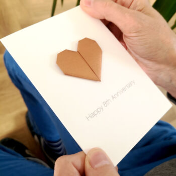 Personalised 8th Bronze Anniversary Origami Heart Card, 3 of 4