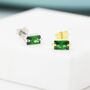 Sterling Silver Tiny Baguette Cut Emerald Green Cz Stud Earrings, thumbnail 4 of 12