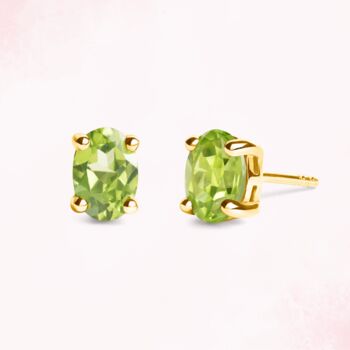 Peridot Oval Stud Earrings In Sterling Silver And Gold, 6 of 9