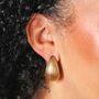 Stainless Steel Ridged Teardrop Half Hoop Earrings In Gold, thumbnail 2 of 4