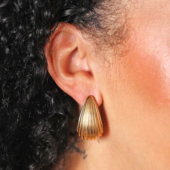 Stainless Steel Ridged Teardrop Half Hoop Earrings In Gold, 2 of 4