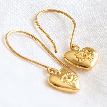 Gold Plated Evil Eye Heart Earrings, 4 of 7