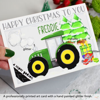 Personalised Green Tractor Christmas Card, 4 of 8