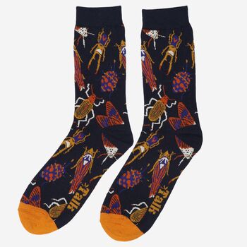 Men's Bamboo Socks Navy Blue Insects Bugs, 2 of 5
