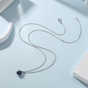 Sterling Silver Sapphire Blue Cz Star Pendant Necklace, 3 of 11