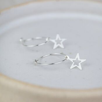 Sterling Silver Charm Hoops With Geo Star Charm, 3 of 4
