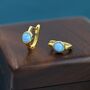 Sterling Silver Blue Opal Huggie Hoop Earrings, thumbnail 2 of 11