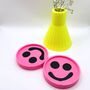 Smiley Face Coasters/ Trays Neon Pink Set Of Two, thumbnail 1 of 6