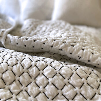 Otilly Hand Stitched Quilted Throw Ivory And Black, 4 of 8