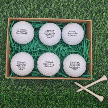 Six Personalised Golf Balls With Six Different Quotes. Just Add Recipient Name. Free Gift Box, 4 of 7
