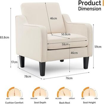 Armchair, Mid Century Modern Fabric Accent Chair For Living Room, Small Tub Chair With Thick Cushion, Comfortable Lounge Chair Perfect For Bedroom, Apartment, Office, Olive Green, Chenille, 12 of 12