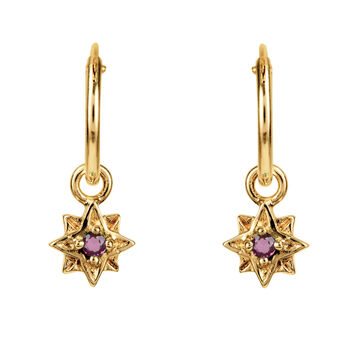 Guiding North Star Garnet Gold Huggie Hoops, 2 of 5