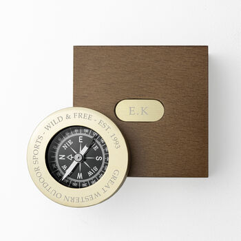 Custom Message Brass Compass And Wooden Box, 3 of 3
