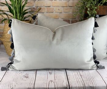 Velvet Silver Tassel Cushion, 4 of 10