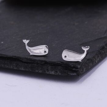 Little Whale Fish Stud Earrings In Sterling Silver, 4 of 11