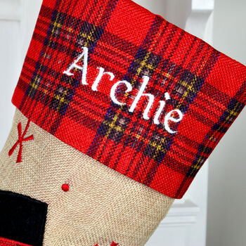 Personalised Red Tartan Snowman Stocking, 5 of 5