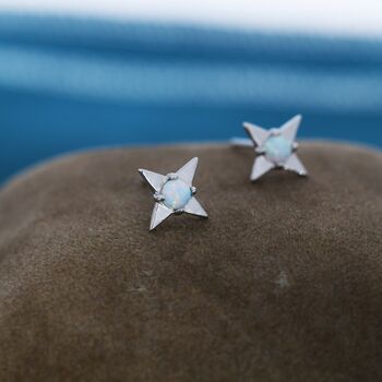 White Opal Star Stud Earrings In Sterling Silver, 4 of 12