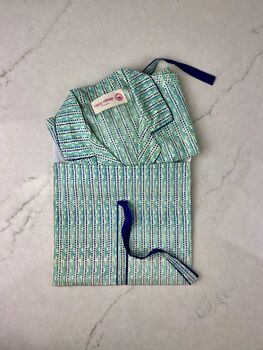Mens Cotton Pyjamas In Green And Blue Print, 5 of 8