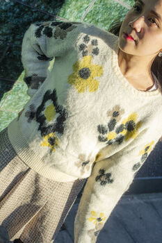 Cream Yellow Cropped Floral Print Jumper, 4 of 6