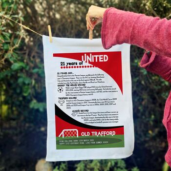Years Of Being A Red Devil Tea Towel Birthday Gift For Manchester United Fan, 3 of 8