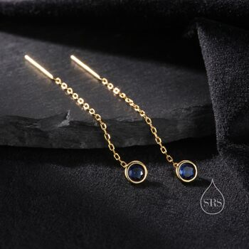 Sapphire Blue Bezel Cz Crystal Threader Earrings, 3 of 9