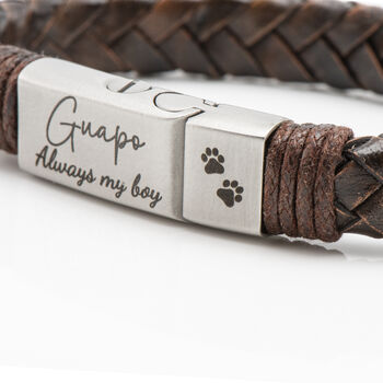 Personalised Brown Leather Pet Remembrance Urn Clasp Bracelet, 5 of 12