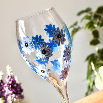Blue Forget Me Not Painted Wine Glass, 2 of 6