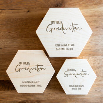 Personalised On Your Graduation Hexagon Keepsake Box Gift For Graduate, 2 of 6