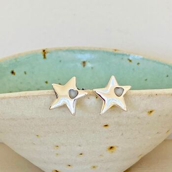 Silver Plated Star Earrings With Heart Insert, 3 of 5