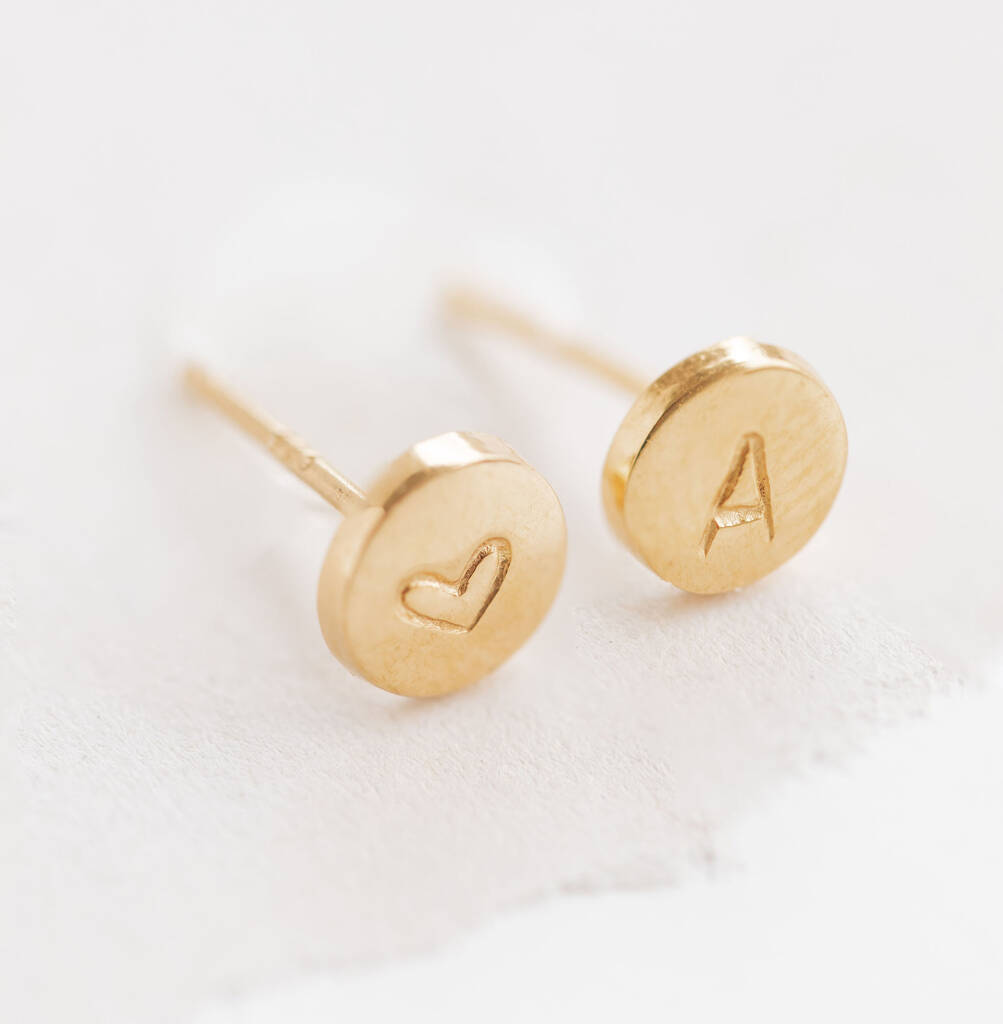 Rosa Hand Stamped Disc Initial Earrings, 1 of 10