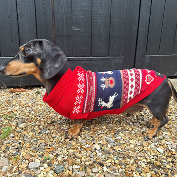 Christmas Red Fairisle Miniature Dachshund Jumper, 2 of 4