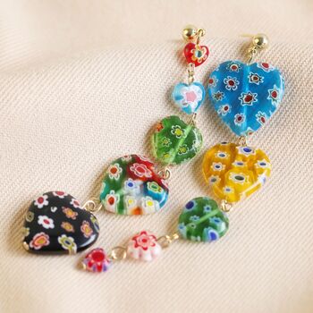 Asymmetrical Colourful Heart Bead Drop Earrings, 2 of 5