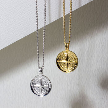 Compass Men's Necklace 18 K Gold Plated Solid Silver, 2 of 6