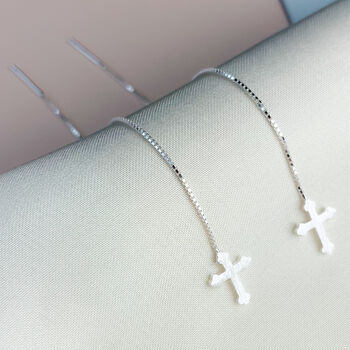 Sterling Silver Gothic Cross Threader Earrings, 6 of 6