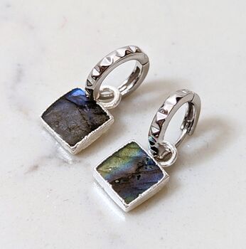 The Square Labradorite Silver Gemstone Earrings, 5 of 7
