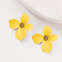 Yellow Hand Painted Flower Shaped Stud Earrings, thumbnail 1 of 3