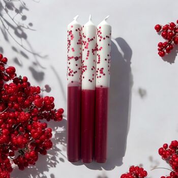 White And Red Glitter Christmas Candles 'Berry Snowy', 4 of 4