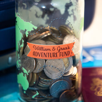 Personalised Adventure Fund Glass Money Jar, 2 of 7