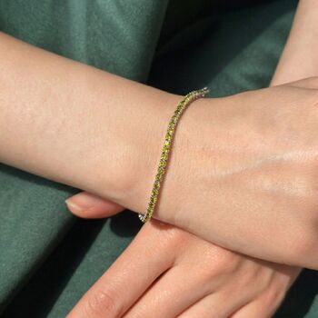 Peridot August Birthstone Silver Tennis Bracelet, 2 of 4