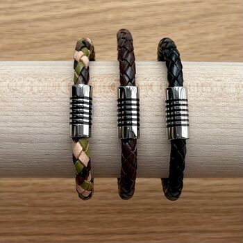 Men's Leather Magnetic Clasp Bracelet, 2 of 5
