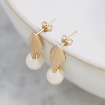9ct Gold Deco Dropper Earrings With Pearls, 5 of 10