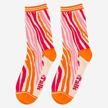 Women's Bamboo Socks Orange Pink Zebra Print, 2 of 6