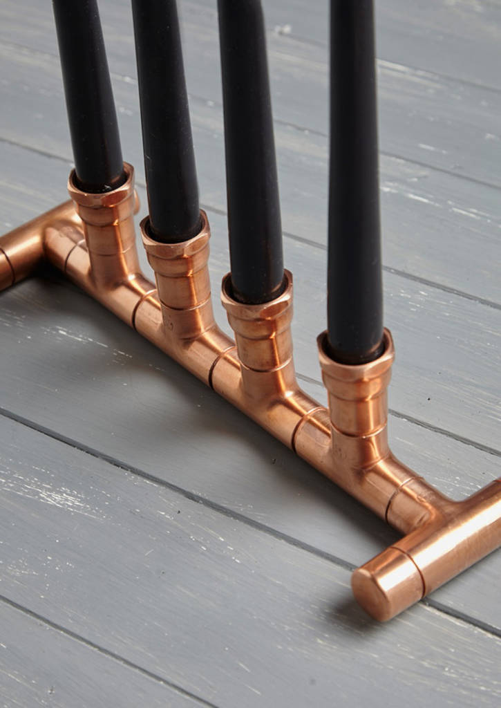 Industrial Copper Pipe Four Candle Holder By Lime Lace
