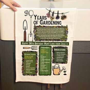 90 Years Of Gardening 90th Birthday Gift Tea Towel, 6 of 7