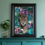 Custom Jaguar In Tropical Flower Jungle Wall Art Print, thumbnail 1 of 5